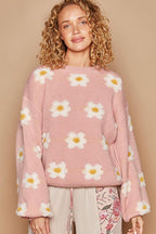 Knit Sweater POL Daisy Flower Pattern Drop Shoulder Knitwear 3f9b6fc8-13c8-44d8-9b89-a68e5c274c39-Max Trendsi
