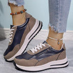 Zipper Detail Lace-Up Sneakers with Low Heel, PU Leather and Rubber Sole