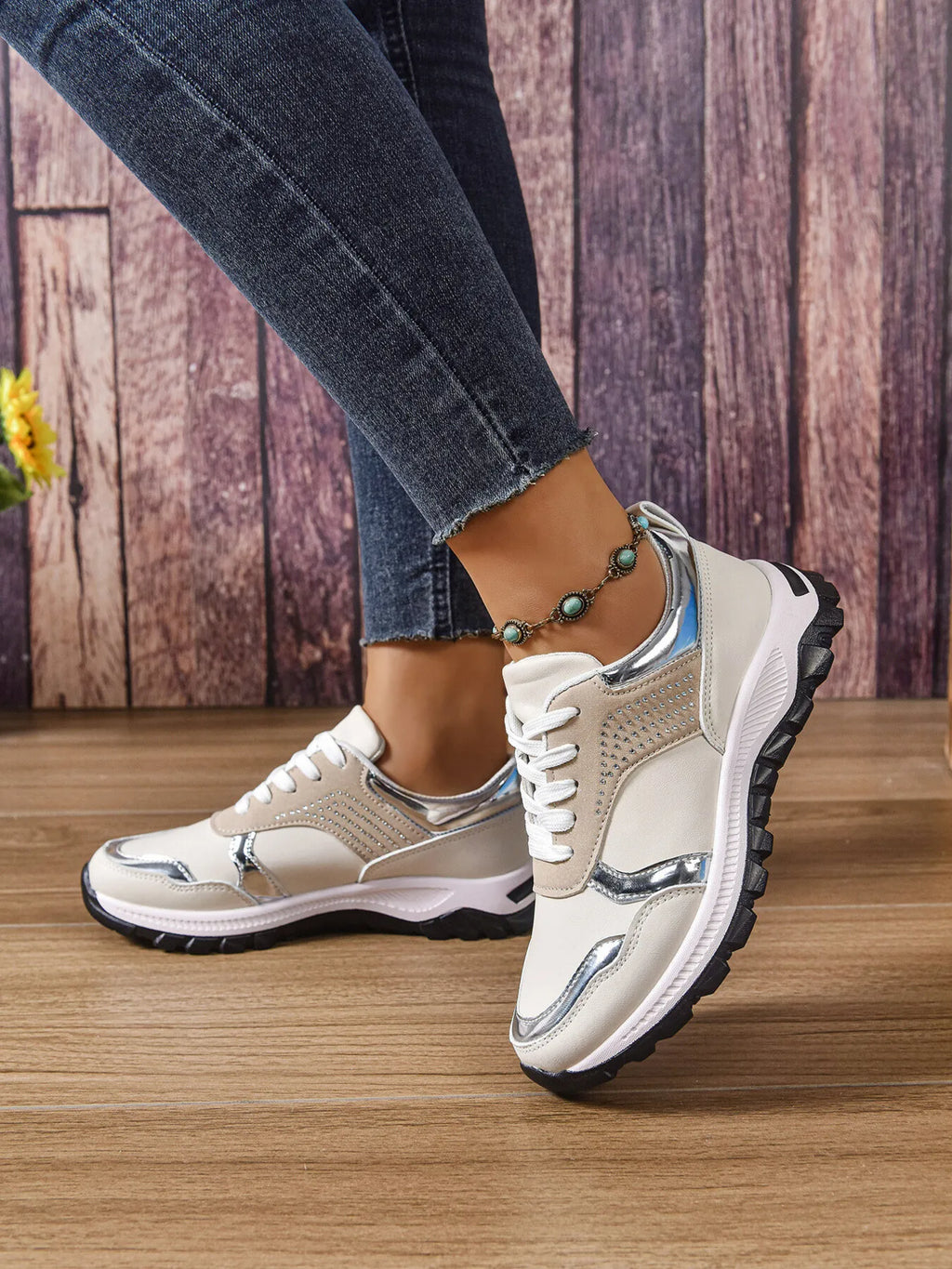 Women's Sneakers Pu Leather Rhinestone Lace Up Round Toe Low Heels Shoes 3fd4c49109544885a1f299268742f0a2-Max-Origin Trendsi