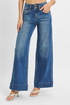 RISEN Women's Jeans High Rise Ankle Wide Seam Detailed Dark Washed Denim 3fd9e599fe8d4fc7a6075693591aef58-Max-Origin Trendsi