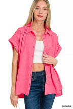 Zenana Woven Airflow Button Down Shirt 3fe52e816b9c49dbb64fd2a41eb44d8a-Max-Origin Trendsi