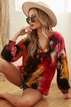 BiBi Tie Dye Womens Blouse Brushed Waffle Top With Bubble Long Sleeves 3fe8290f536b4d168a77f046887f0258-Max-Origin Trendsi