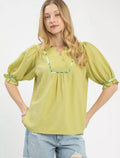 Umgee Blouse Sage Scalloped Trim Top with Puff Short Sleeves SAGE 3feb5fcc-1689-4408-b38b-7cf15ee4d9be-Max-Origin Trendsi