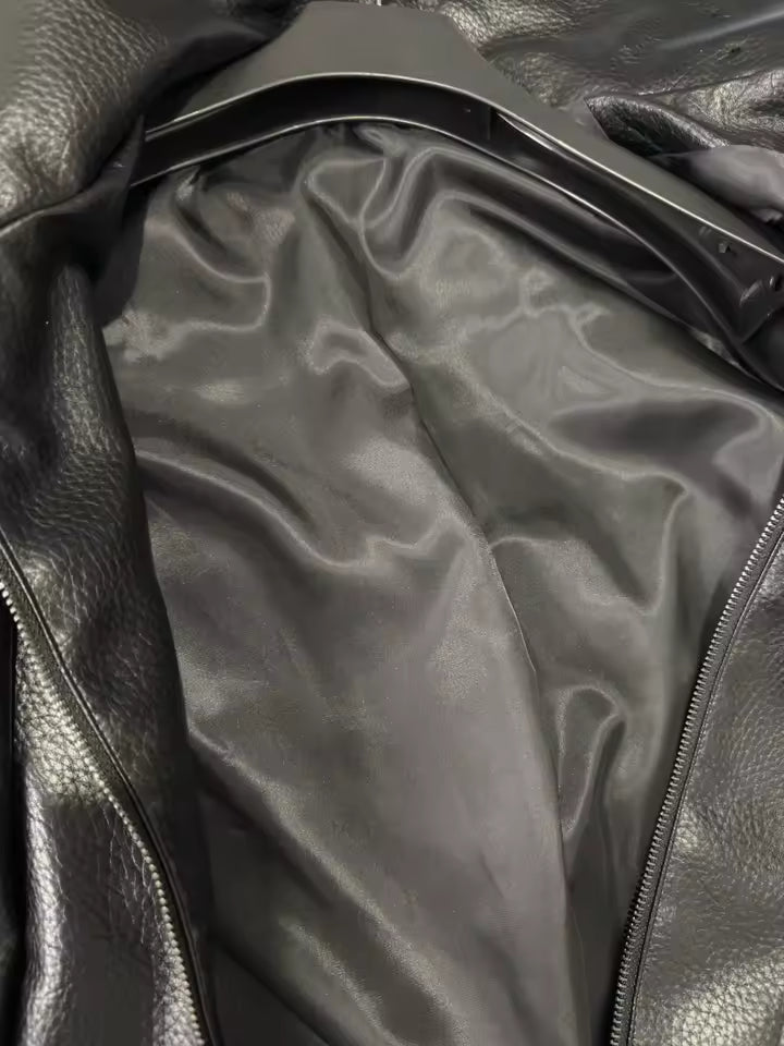 Women's Jacket Pebble Faux Leather Full-Sleeve Moto-Style Zipper Casual Coat
