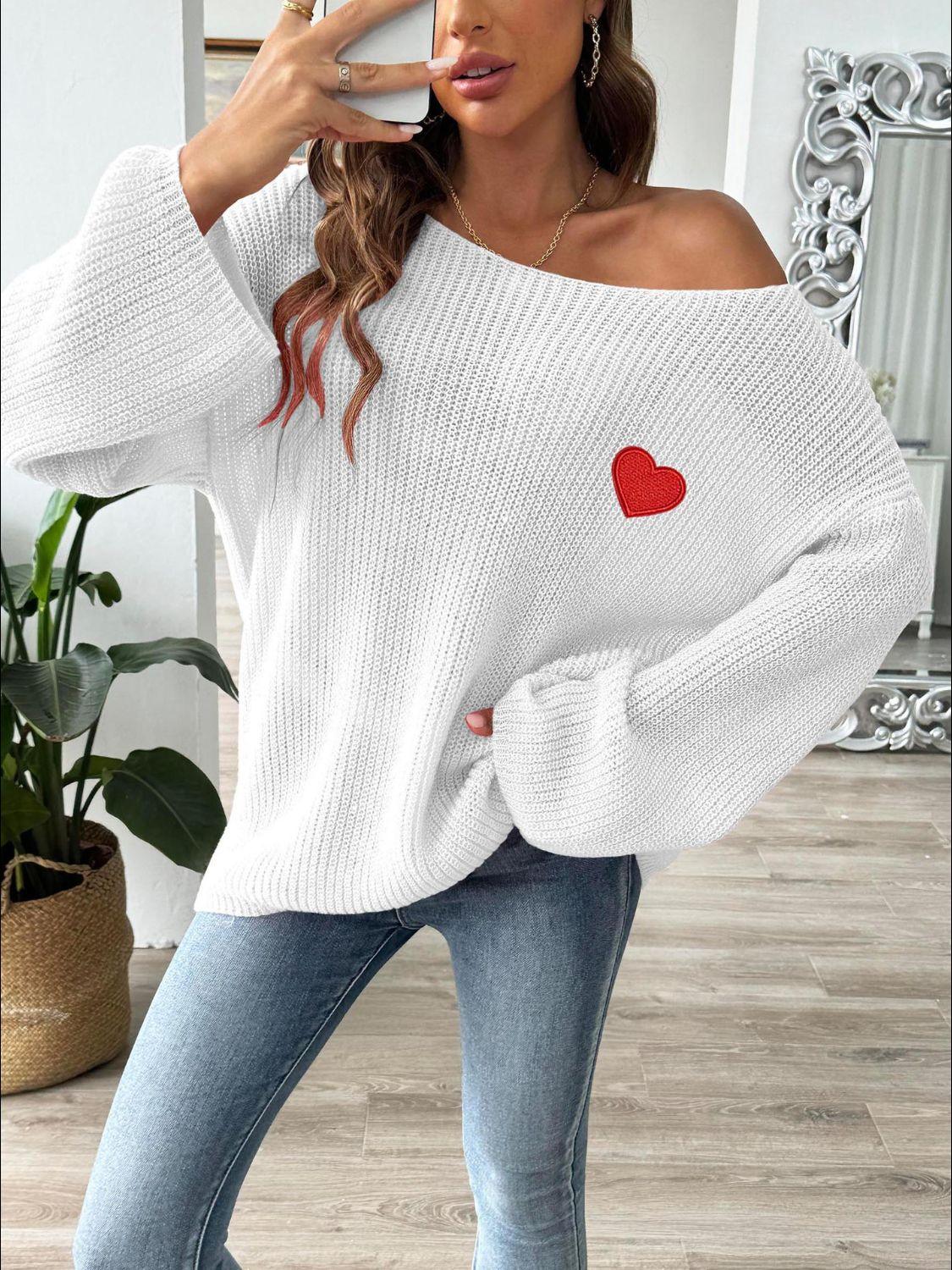 Sweater Heart Embroidered Boat Neck Dropped Shoulder Long Sleeve 4002147c-9c11-415e-bed1-18d5a6343a06-Max Trendsi