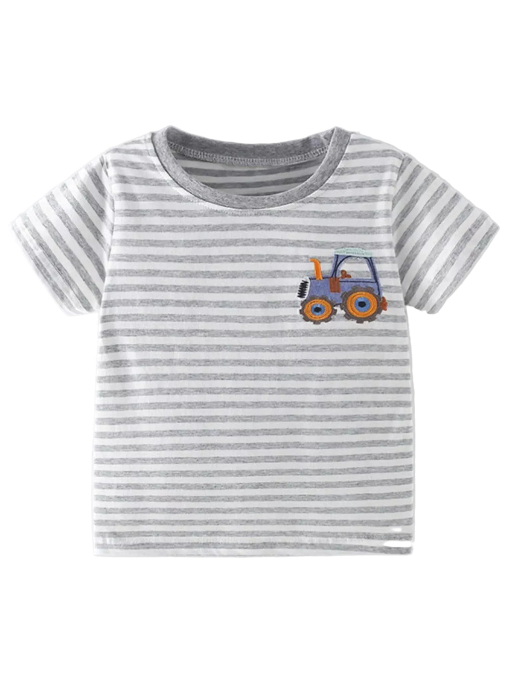 Children's Striped Cotton Toddler T-Shirt with Tractor Applique