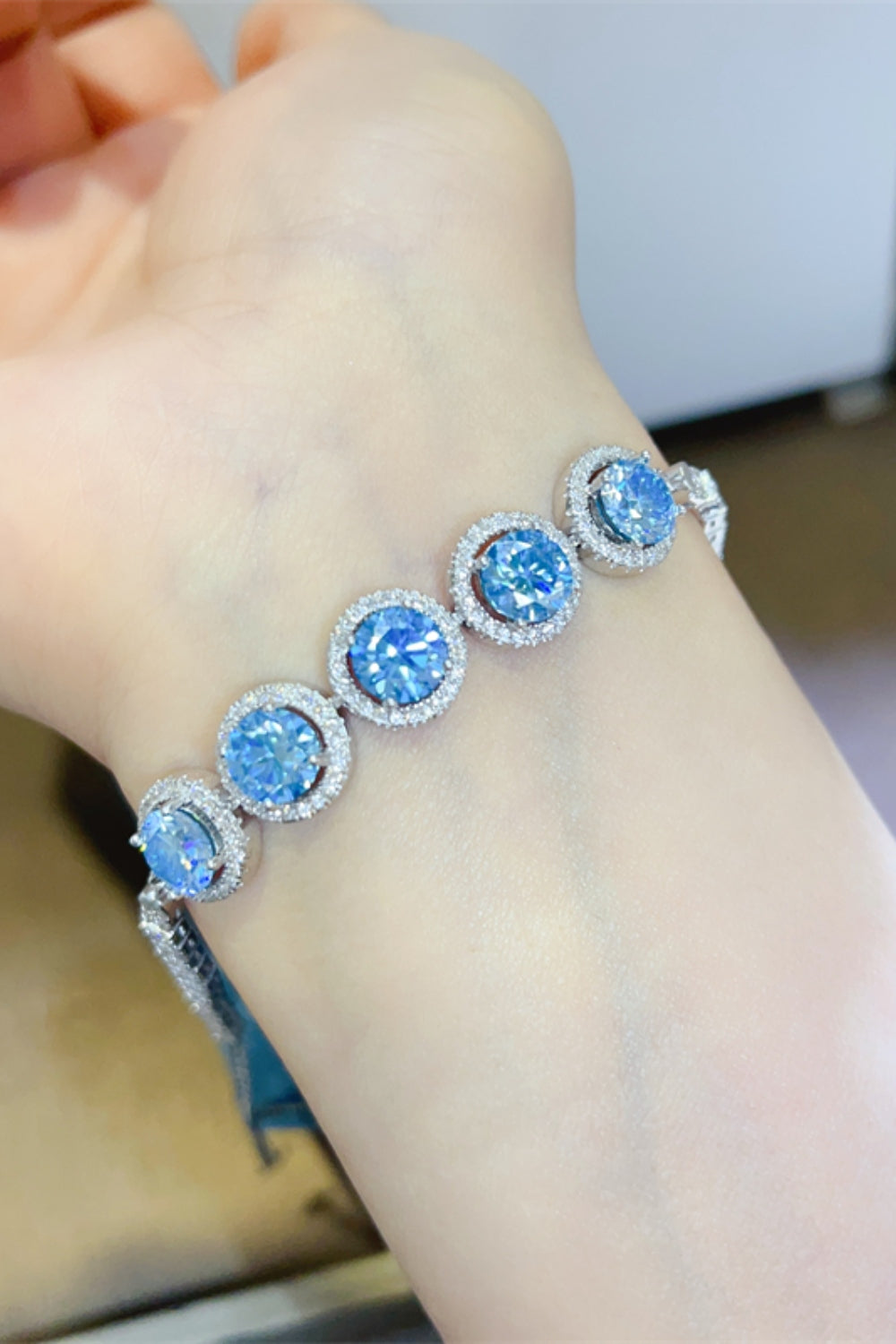 Silver Bracelet 5 Carat Moissanite Blue Round 925 Sterling Platinum-plated Blue One Size 40101aec-3b85-4e7d-809c-d29f47ff1360-Max Trendsi