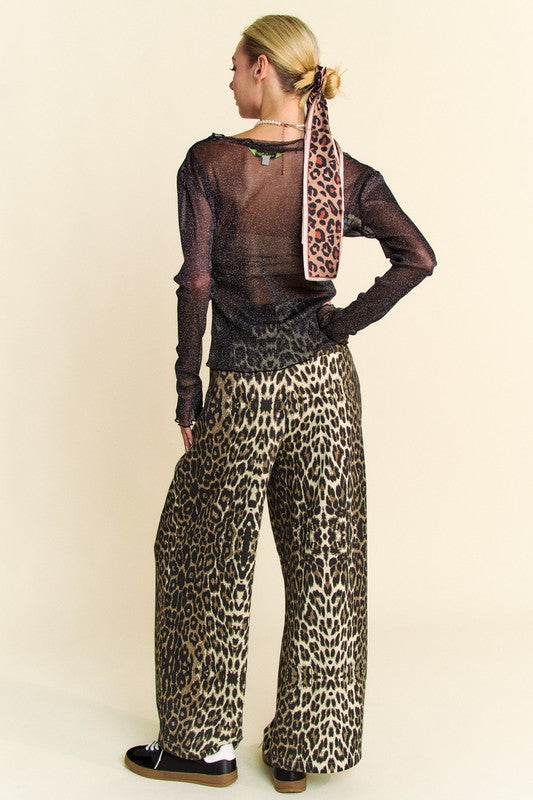 Glitter Mesh Black Top Sheer Davi & Dani USA Long Sleeve with Lettuce Hem 403b1694-eb96-4ebc-9fd0-43f49980b8ba-Max Trendsi