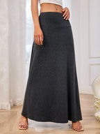 Maxi Skirt Solid Elastic Waist Soft Basic Style 40478415-e51d-410a-841b-e37f353d5ae8-Max Trendsi