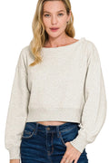 Zenana Fleece Boat Neck Cropped Sweatshirt