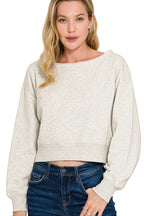 Zenana Fleece Boat Neck Cropped Sweatshirt
