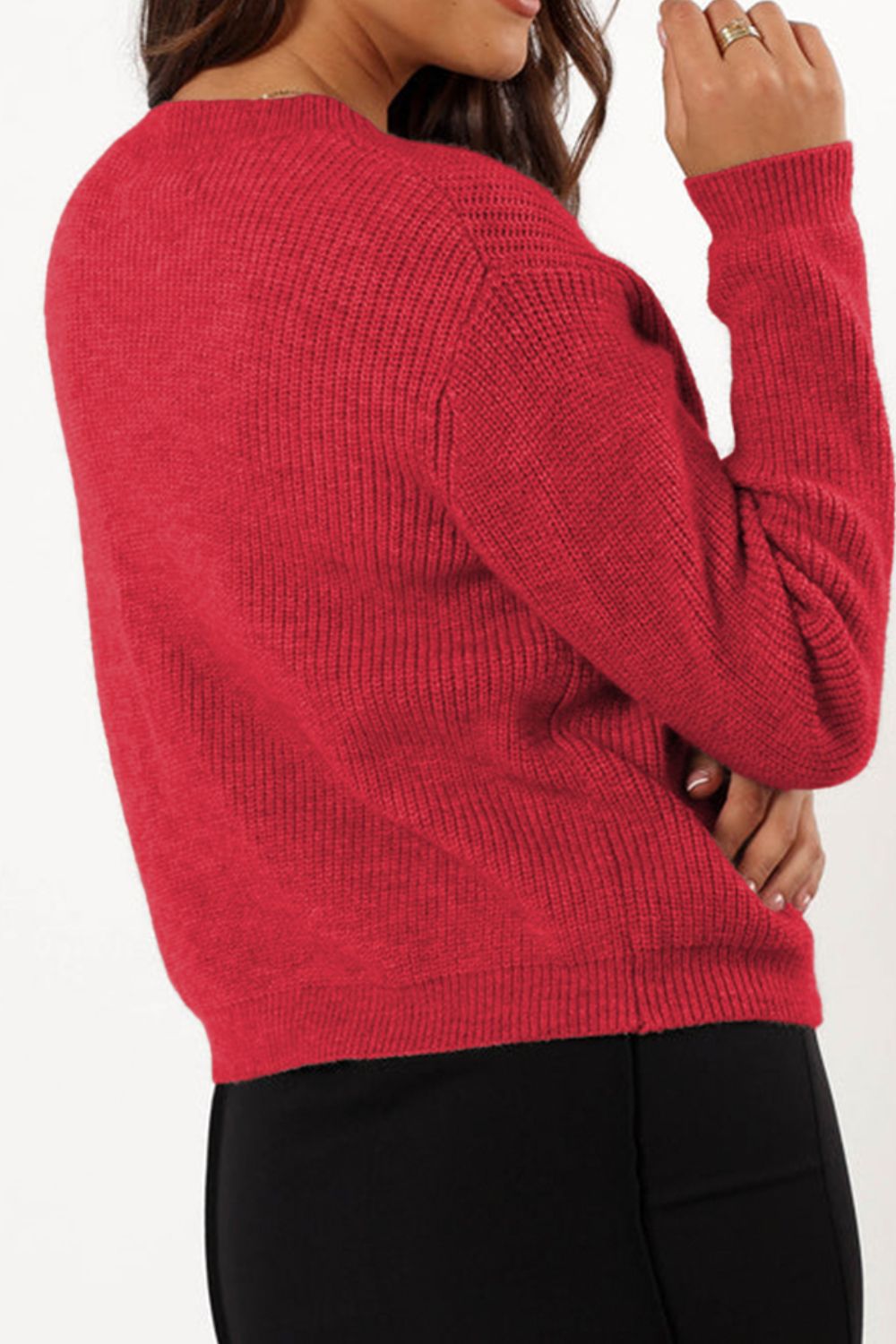Women's Cardigan with Bow Tie Front Deep Red Knit Long Sleeve 407d0d72-d18a-4f90-b792-610dbdb27818-Max Trendsi