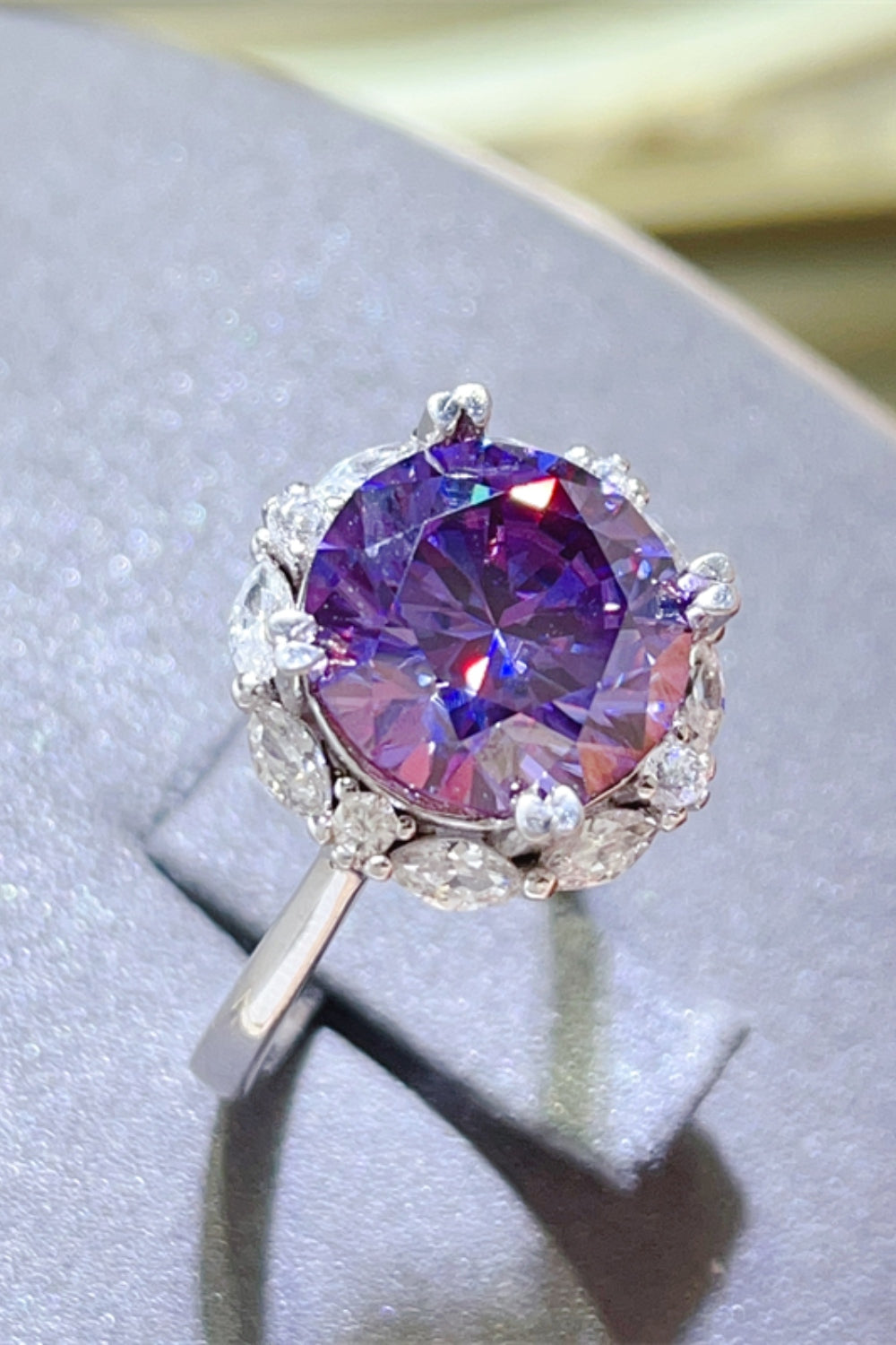 Silver Ring 5 Carat Moissanite Violet Stone Round 925 Sterling Platinum-plated 4080d587-40c0-4b75-a8e8-6fc23ed47a39-Max Trendsi