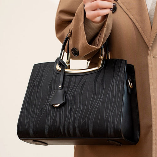 Textured Leather Top Handle Handbag