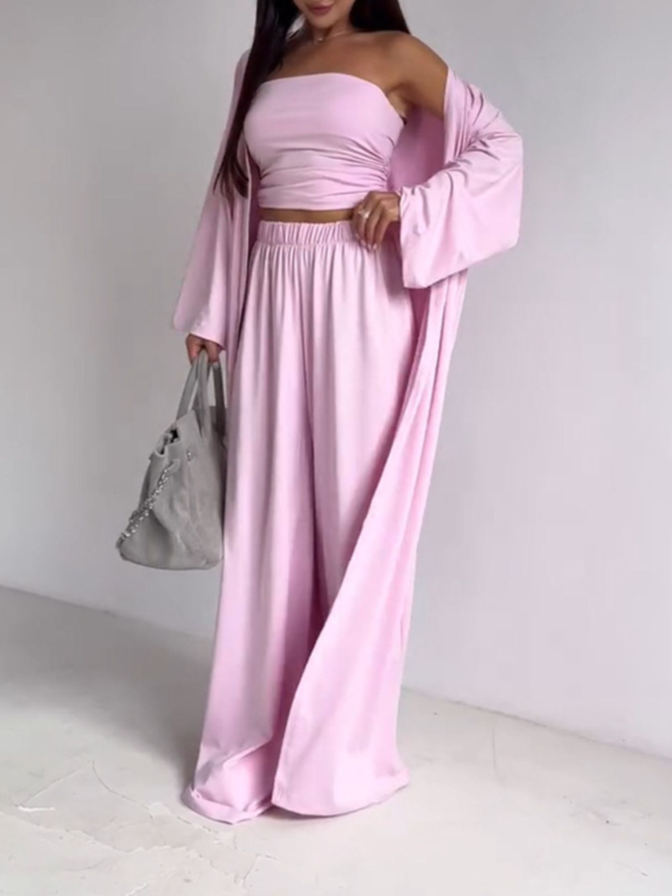 Tube Top & Cardigan & Pants Three Piece Set