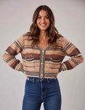 SO ME Women Cardigan Brown Textured Variegated Multi Color Sweater CHARCOAL BROWN 40914a30-8388-4597-a2e0-27f9baa88947-Max-Origin Trendsi