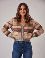 SO ME Women Cardigan Brown Textured Variegated Multi Color Sweater CHARCOAL BROWN 40914a30-8388-4597-a2e0-27f9baa88947-Max-Origin Trendsi