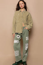 POL Shacket Raw Hem Distressed Mocha Herb Pocketed Long Sleeve 40abbd7c-b5c8-4e77-b8f6-65b5e8a1dc1f-Max Trendsi