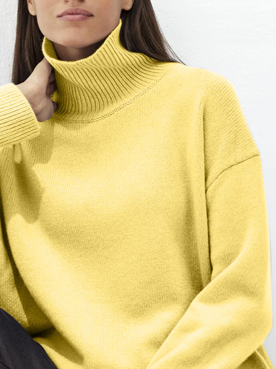 Turtleneck Women Sweater Basic Solid Oversized Long Sleeve Soft Knit Acrylic