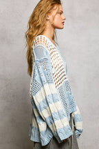 POL Womens Sweater Sky Blue Knit Color-Block Stripe Pattern Top Twisted Weave 40b02d90-b4c4-40dd-bcc6-89ec740fcfe4-Max-Origin Trendsi