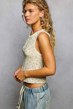 POL Floral Round Neck Cropped Ribbed Tank