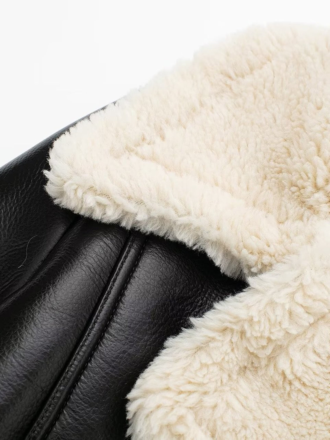 Women Faux Leather Cropped Jacket Collared Neck Long Sleeve Plush Lined 40b67395-05ff-43f1-bc0e-26c969f5858b-Max Trendsi