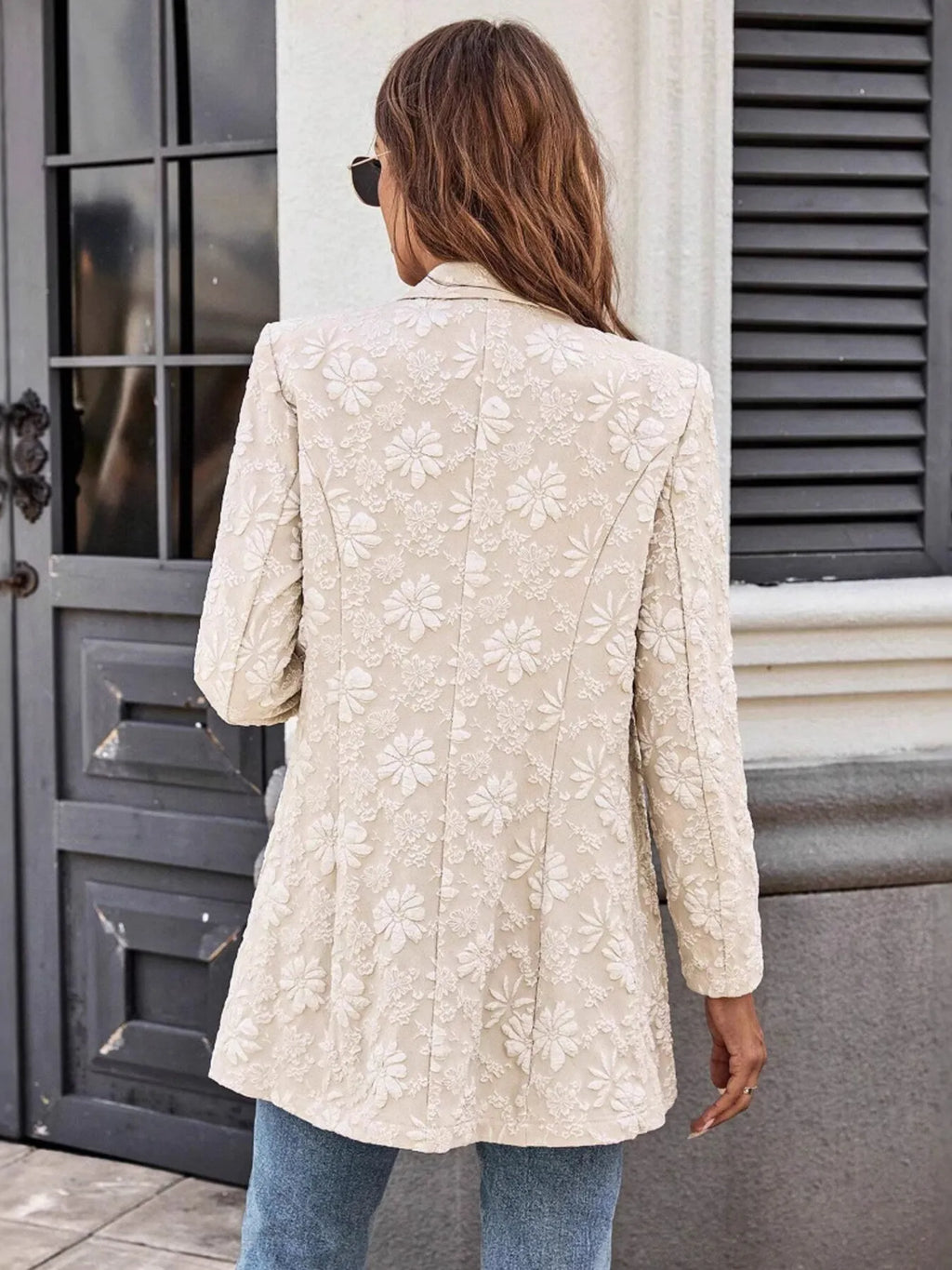 Women's Blazer Floral Jacquard One Button Long Sleeve Jacket 40b8237b0e5f4d1cb1174d8addfdf0cf-Max-Origin Trendsi
