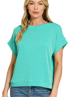 Zenana Raised Rib Cap Sleeve Top with Textured Ribbed Design and Stretch Fabric