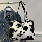 Furry Tote Handbag Large Cow Print Women Zipper Shoulder Bags 40ddf511-0764-42b4-8013-fa3b2cfdfcdd-Max Trendsi