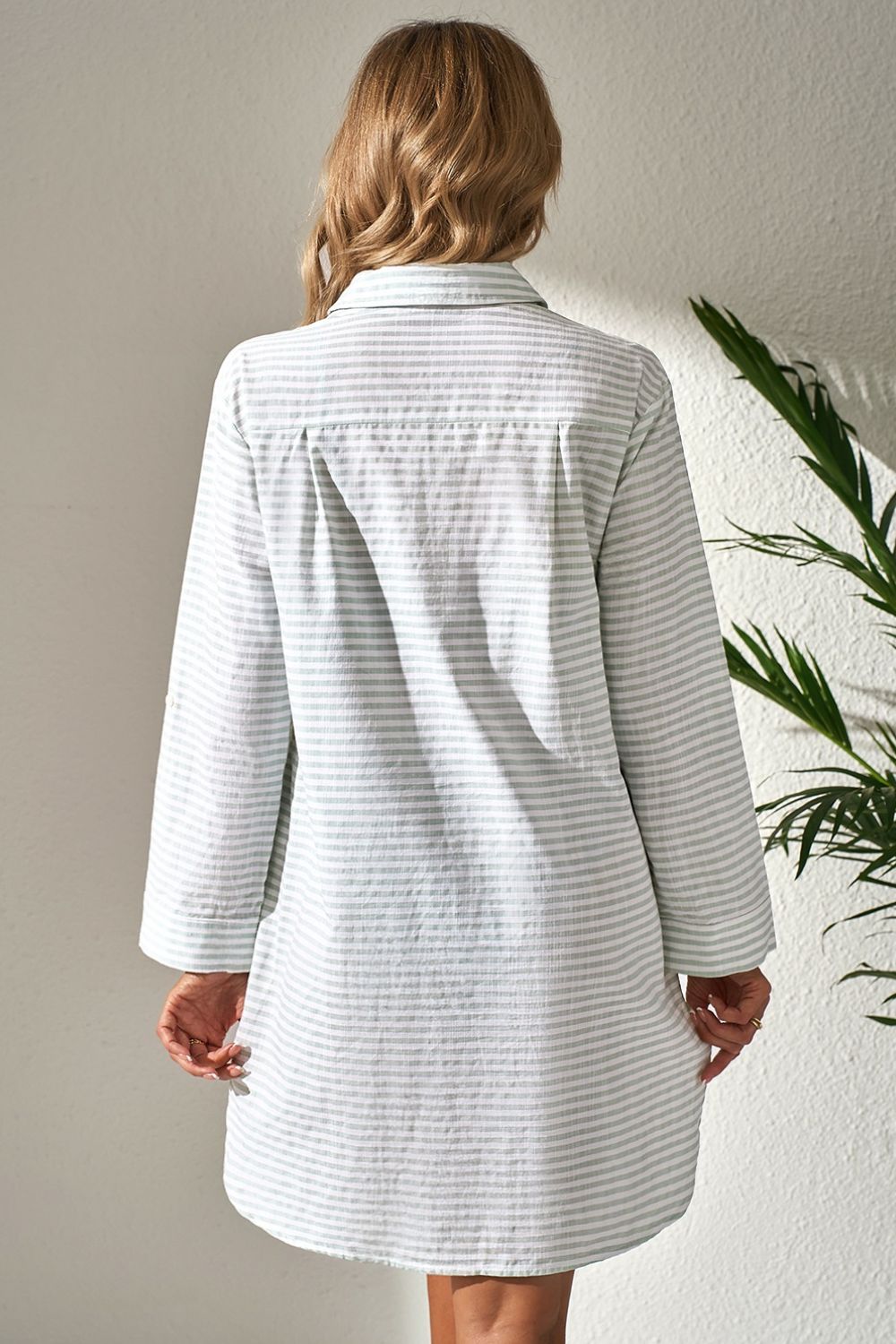 Mini Shirt Dress Striped Johnny Collar Long Sleeve Cotton Pocket Dresses 40f72d9e-dddc-4595-a112-cedc8f987121-Max Trendsi