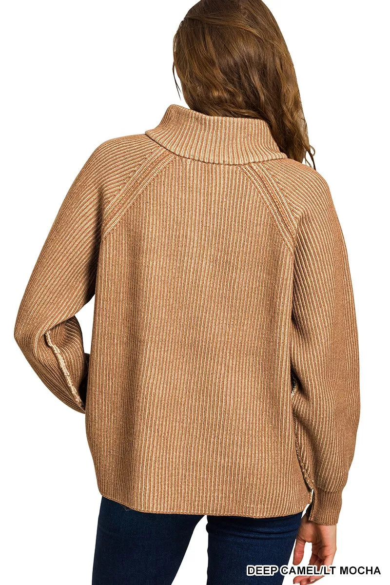 Zenana Womens Knit Sweater Camel Ribbed Two Tone Half Zip 40ff1782b3524fd89fd4d45bd9c2000b-Max-Origin Trendsi