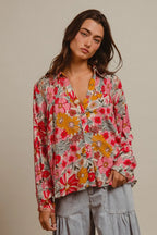 BiBi Women's Shirt Rose Floral Printed Smocked Long Sleeve Top 41009305bf7848d29b09eb88a024d0a6-Max-Origin Trendsi
