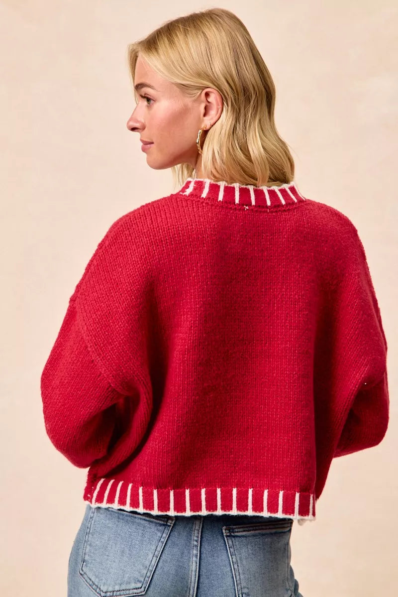 BiBi Christmas Theme Sweater Sequin Lattering Womens Red Knit Pullover 411d827489b64b95870f95f49c15291a-Max-Origin Trendsi