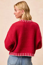 BiBi Christmas Theme Sweater Sequin Lattering Womens Red Knit Pullover 411d827489b64b95870f95f49c15291a-Max-Origin Trendsi