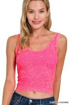 Zenana Washed Ribbed Seamless Cropped V-Neck Tank Top