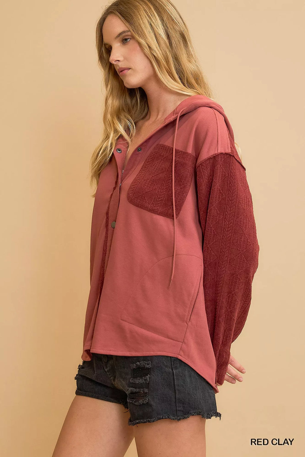 Umgee Womens Shacket Red Washed French Terry Top 412eea83-75d4-45b4-9125-a1d44cadf7ad-Max-Origin Trendsi