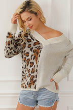 Women Sweater Half Leopard V Neck Long Sleeve Soft Knit Pullover 41344c3e54324f15a6671b3bbfadcf6c-Max Trendsi