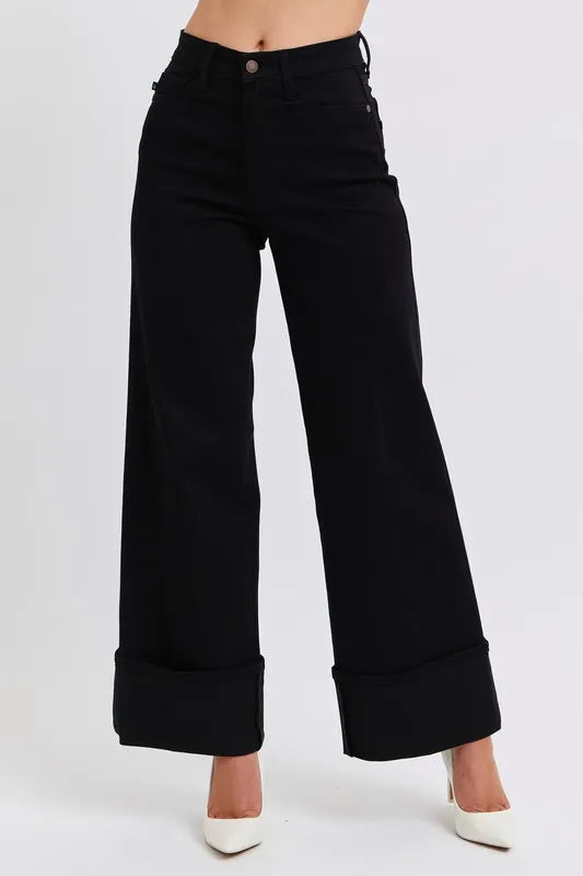 Judy Blue Plus Size High Waist Retro Wide Leg Jeans with Cuff