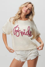 BiBi Metallic Letter Short Puff Sleeve Hairy Sweater 41388464d09745a7b290cf64fd29707d-Max-Origin Trendsi