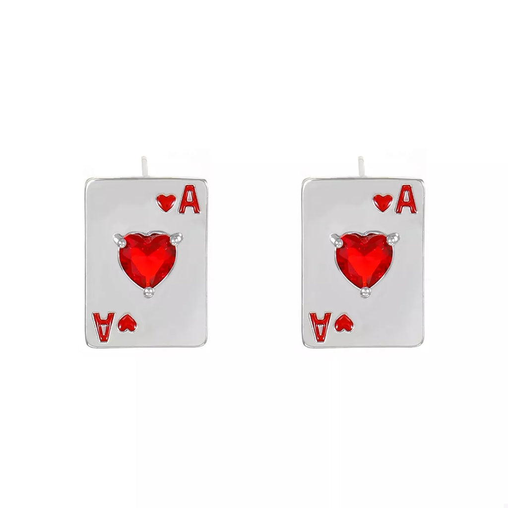 Stud Earrings Poker Card Ace of Hearts Rhinestone Silver-plated Jewelry 413dbef5-5ae7-4b97-ae7d-f60225b96f65-Max-Origin Trendsi
