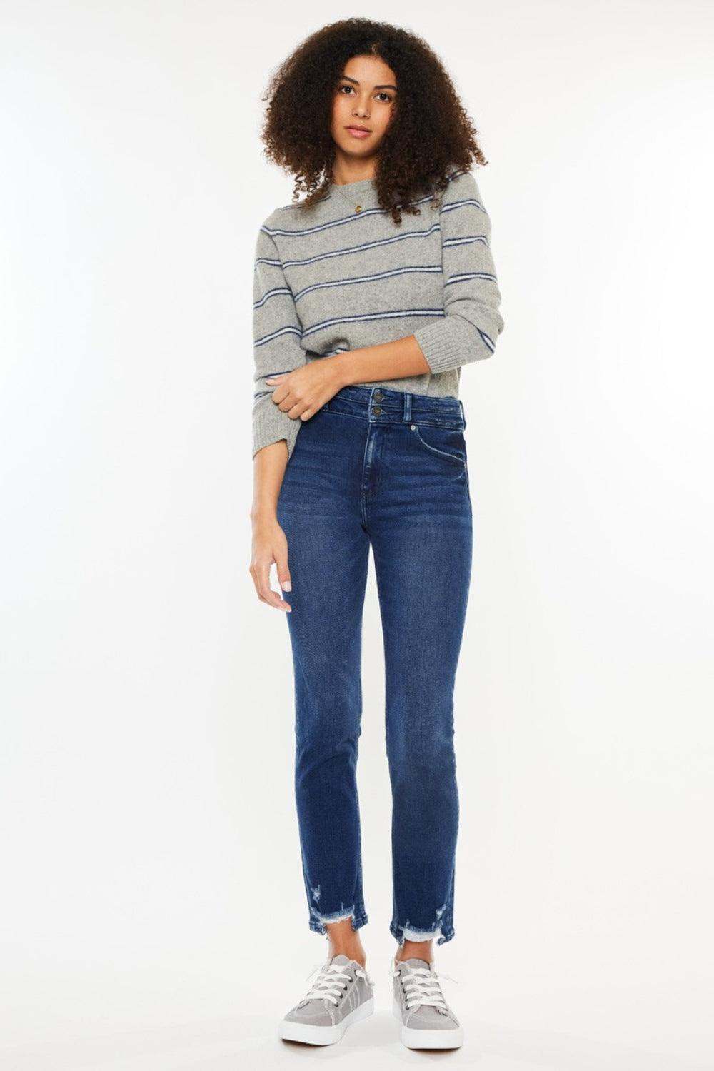 High Rise Slim Straight Blue Jeans Denim Pants Dark 4148dfa7-7984-4e2d-89d5-f8dc6ca64d5d-Max Trendsi