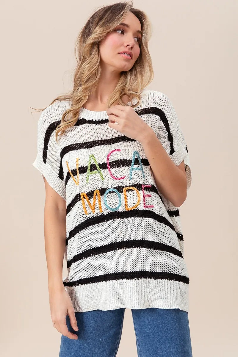 BiBi Knit Top Vacay Mode Embroidery Drop Shoulder Striped Sweater 414cf57dea3d4f3cb47847ab61281132-Max-Origin Trendsi