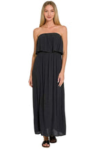 Zenana Woven Crinkle Strapless Maxi Dress