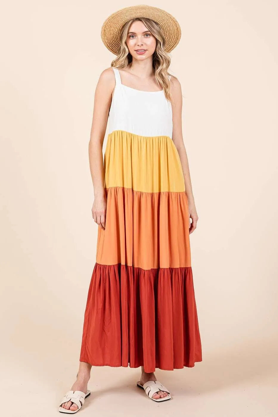 Mittoshop Maxi Dress Apricot Color Block Layered Tiered Pull-On APRICOT MULTI 416d98fc130b41258f6fd288ba903258-Max-Origin Trendsi