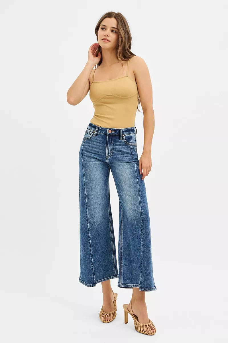 RISEN High Rise Crop Wide Leg Jeans with Step Hem 416dbe2c50f5484cb1a43cbf5d0d1607-Max-Origin Trendsi