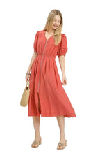 Umgee Midi Dress Orange Zip-Front Smocked Waist Short Puff Sleeves 41802292-eff1-499f-9af2-a98864d34c25-Max-Origin Trendsi