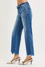 RISEN Womens Ankle Straight Jeans High Rise Distressed Hem Detail Denim Pants 418f263416d043a28530147f345e8ee7-Max-Origin Trendsi