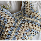Women's Beach Crochet Shoulder Bag Medium Wave Knit Woven Blue Handbag