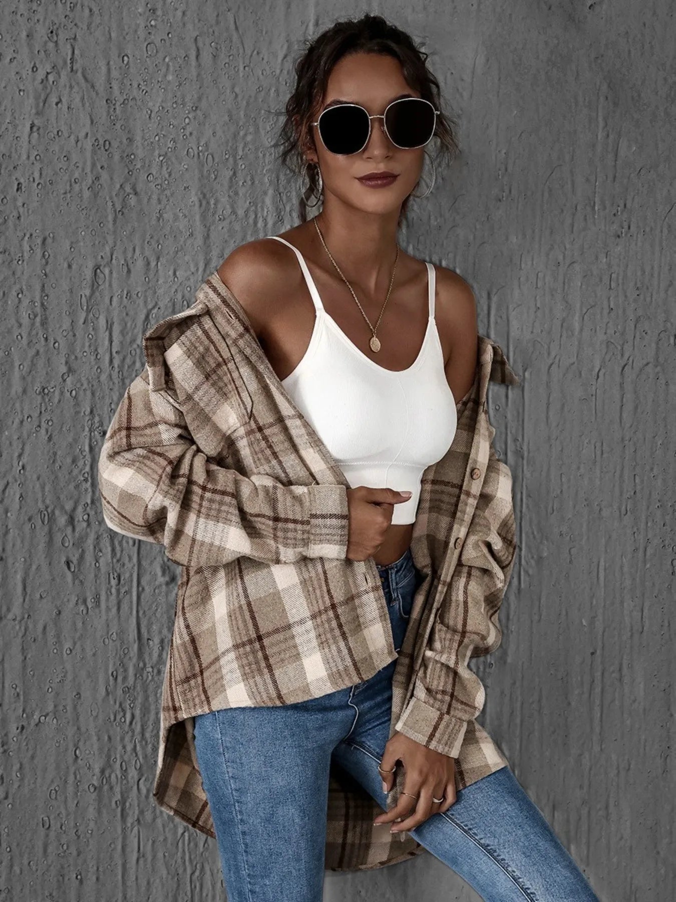 Women's Plaid Shirt Button-Up Long Sleeve Oversized Pocketed Top 41a35c15-83de-4407-ad59-2f9534277cc2-Max-Origin Trendsi