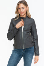 Snobbish PU Leather Biker Jacket Women Black with Side Zip Pockets 41af9d65-cd89-4617-b2e2-59d5fbe3f2db-Max Trendsi